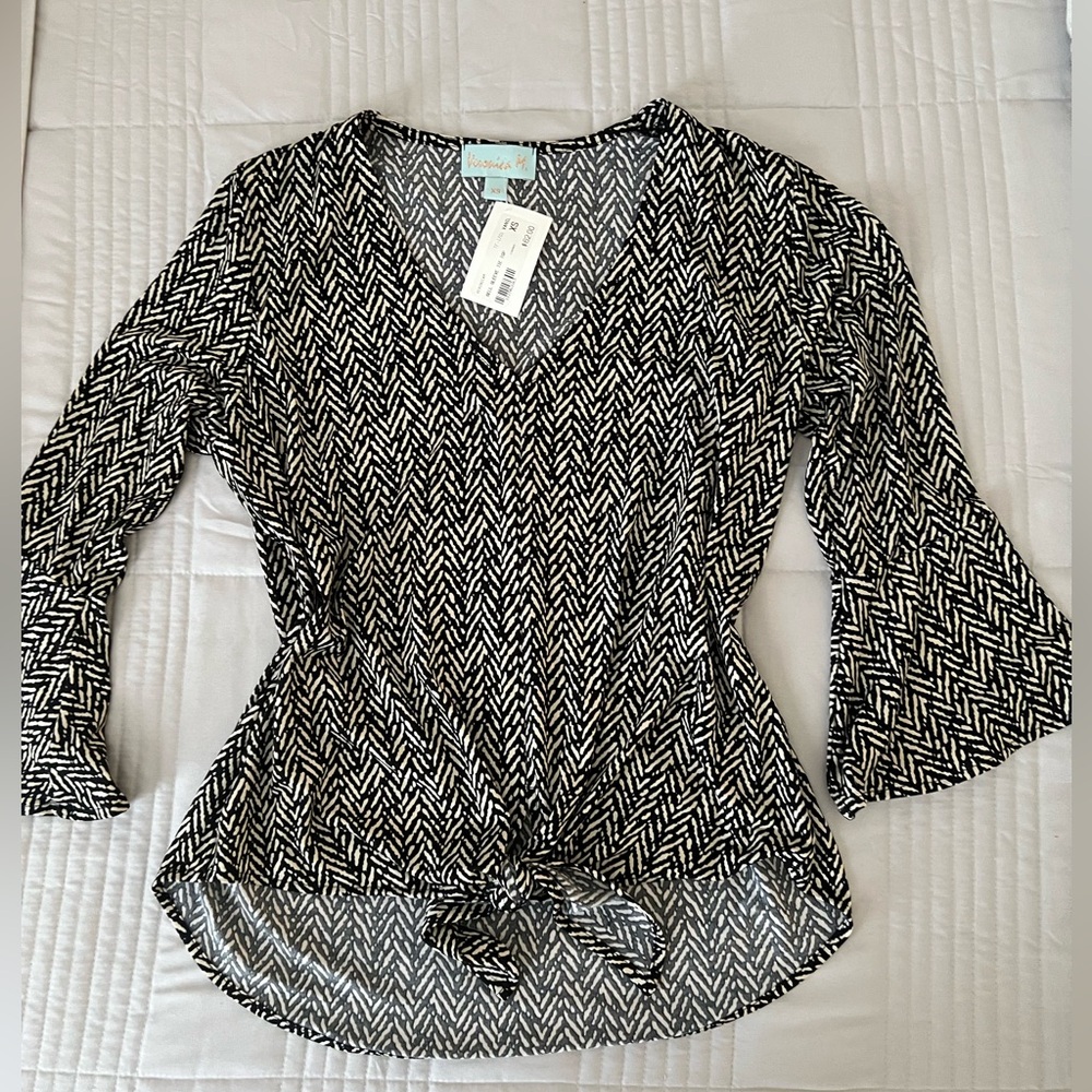 Veronica M Black and Creme Chevron Blouse